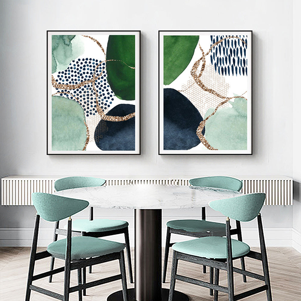 Wall Art 40cmx60cm Abstract Green and Navy 2 Sets Black Frame Canvas V207-1232