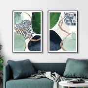 Wall Art 60cmx90cm Abstract Green and Navy 2 Sets Black Frame Canvas V207-1234