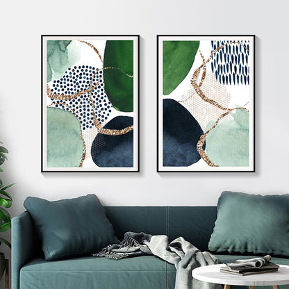 Wall Art 60cmx90cm Abstract Green and Navy 2 Sets Black Frame Canvas V207-1234