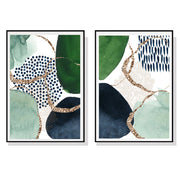 Wall Art 60cmx90cm Abstract Green and Navy 2 Sets Black Frame Canvas V207-1234