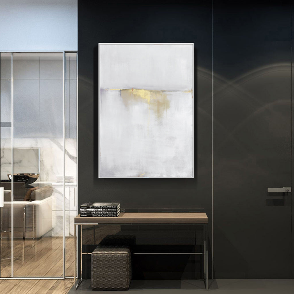Wall Art 60cmx90cm Abstract gold white single II White Frame Canvas V207-1278