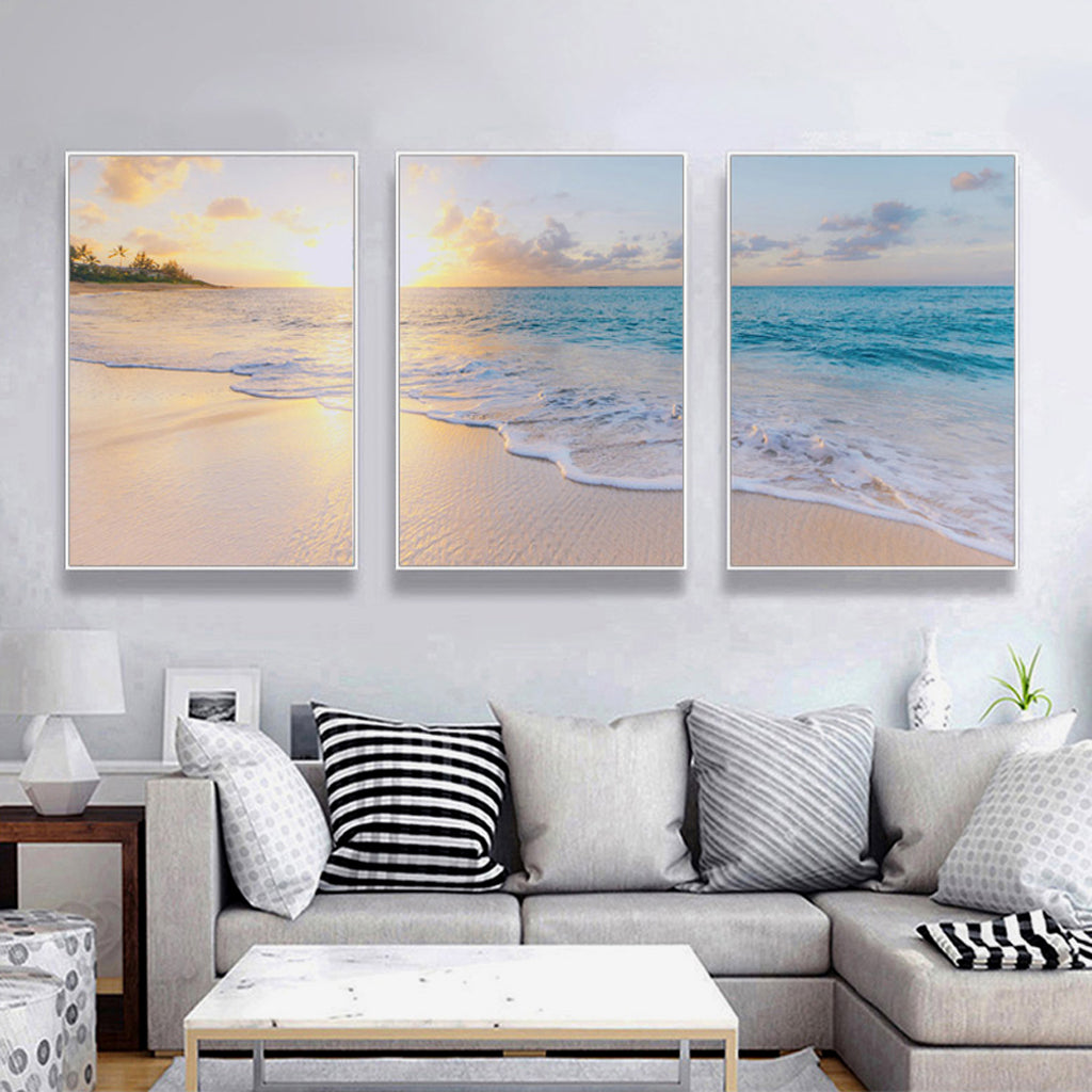Wall Art 60cmx90cm Ocean and beach 3 Sets White Frame Canvas V207-1294
