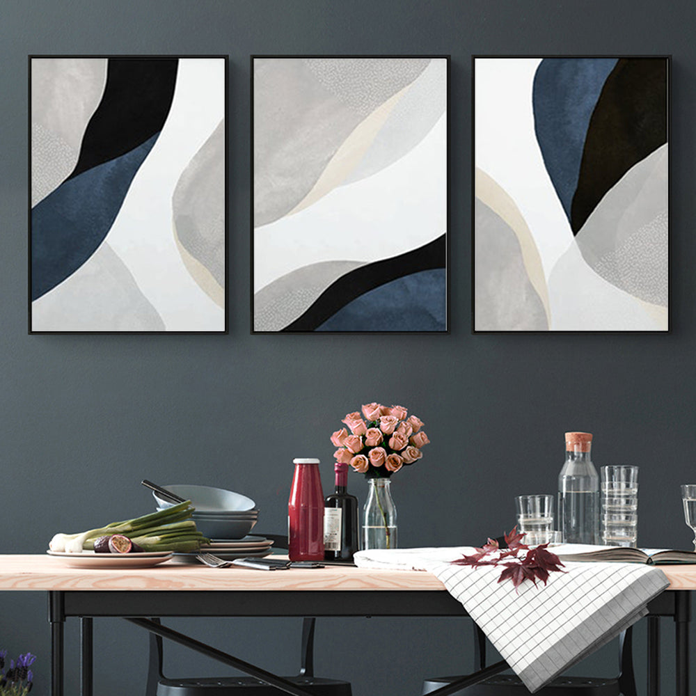 Wall Art 50cmx70cm Abstract Navy Blue 3 Sets Black Frame Canvas V207-1338