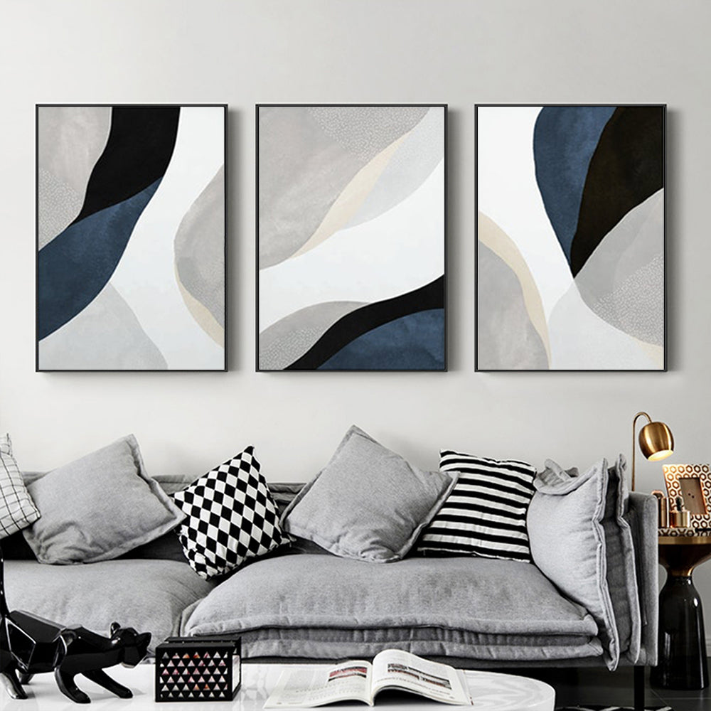 Wall Art 50cmx70cm Abstract Navy Blue 3 Sets Black Frame Canvas V207-1338