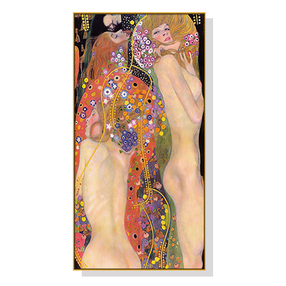 Wall Art 50cmx100cm Water Serpents By Gustav Klimt Gold Frame Canvas V207-1473