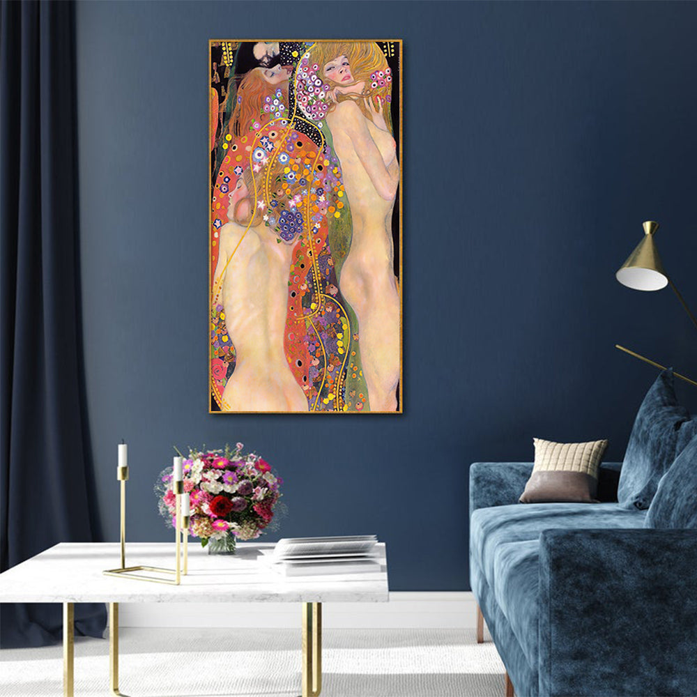 Wall Art 50cmx100cm Water Serpents By Gustav Klimt Gold Frame Canvas V207-1473