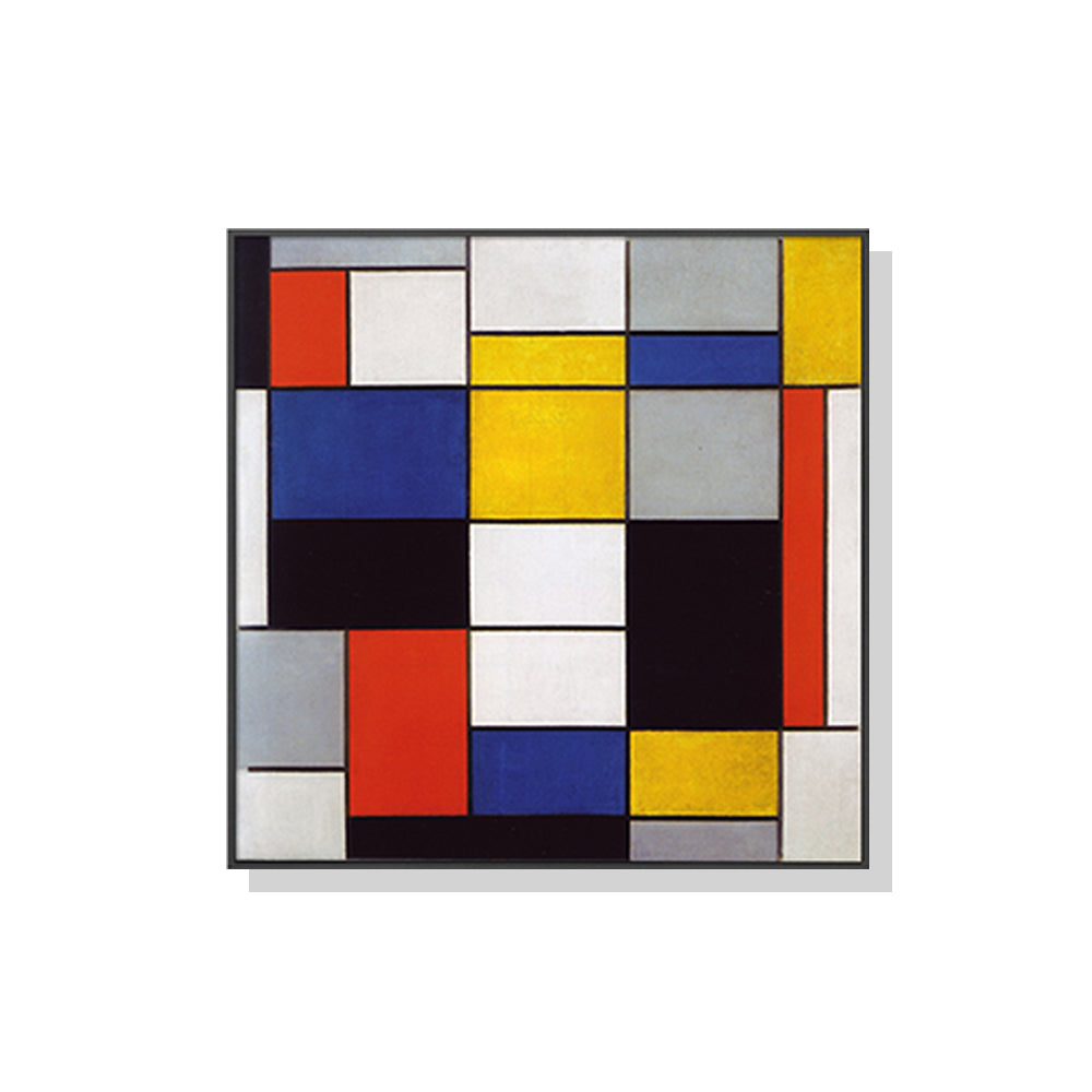 Wall Art 80cmx80cm Large Composition A By Piet Mondrian Black Frame Canvas V207-1490