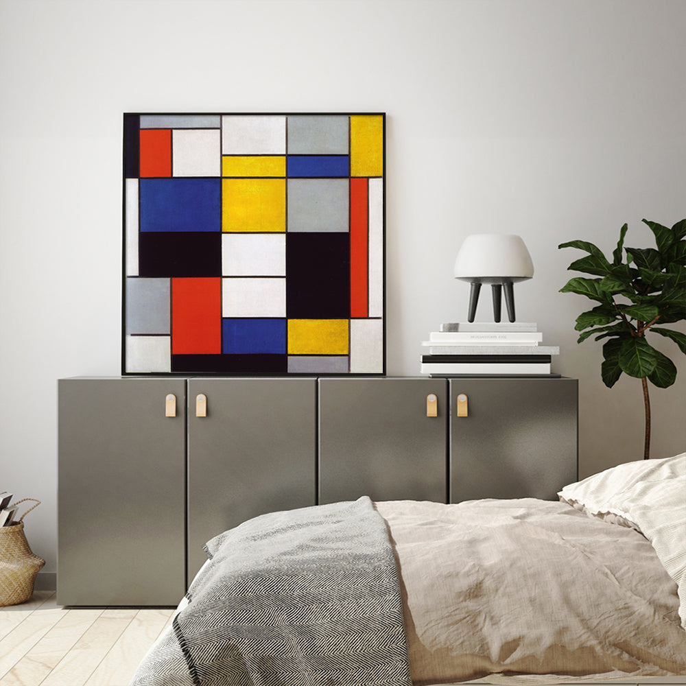 Wall Art 80cmx80cm Large Composition A By Piet Mondrian Black Frame Canvas V207-1490