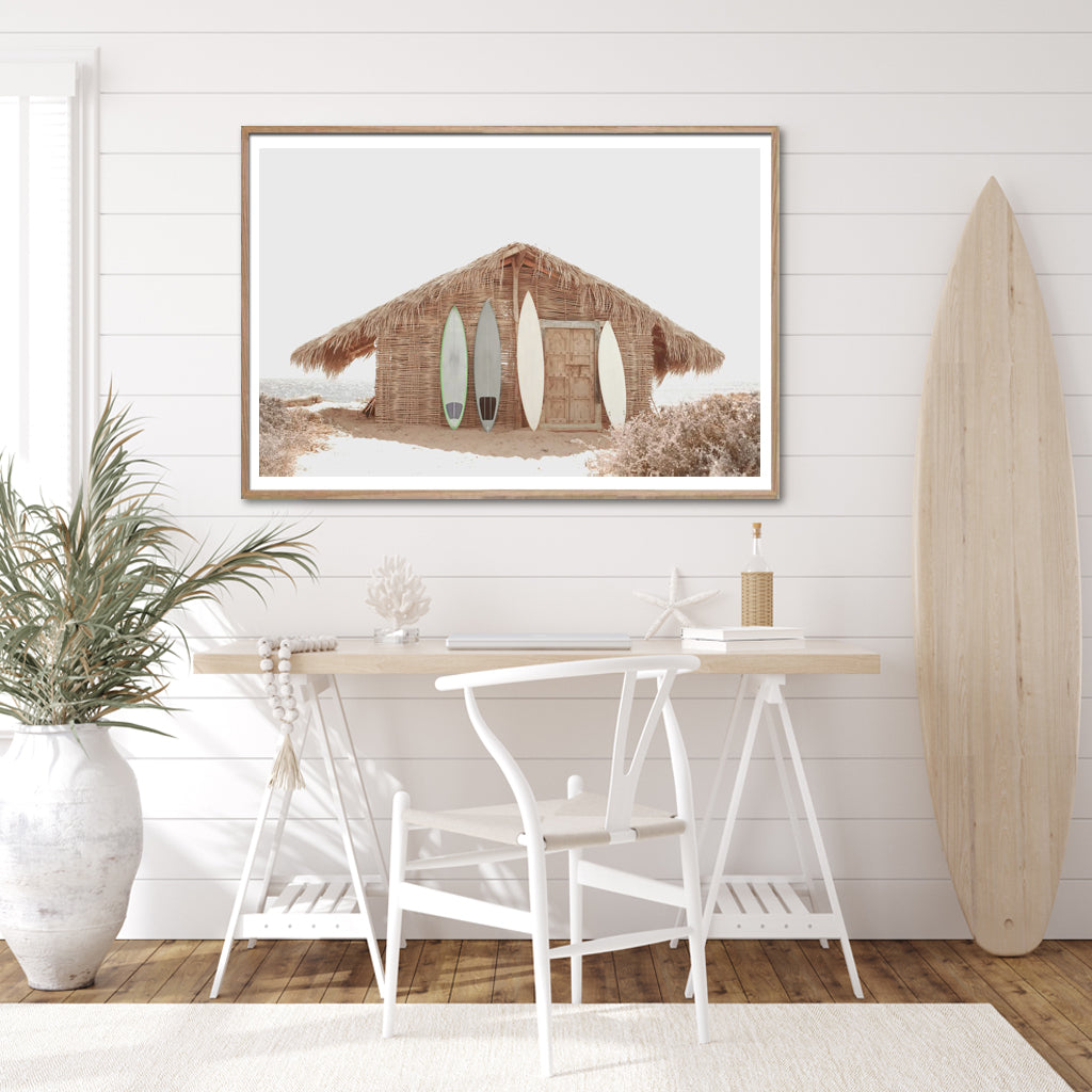 Wall Art 60cmx90cm Surf Cabin Wood Frame Canvas V207-1611