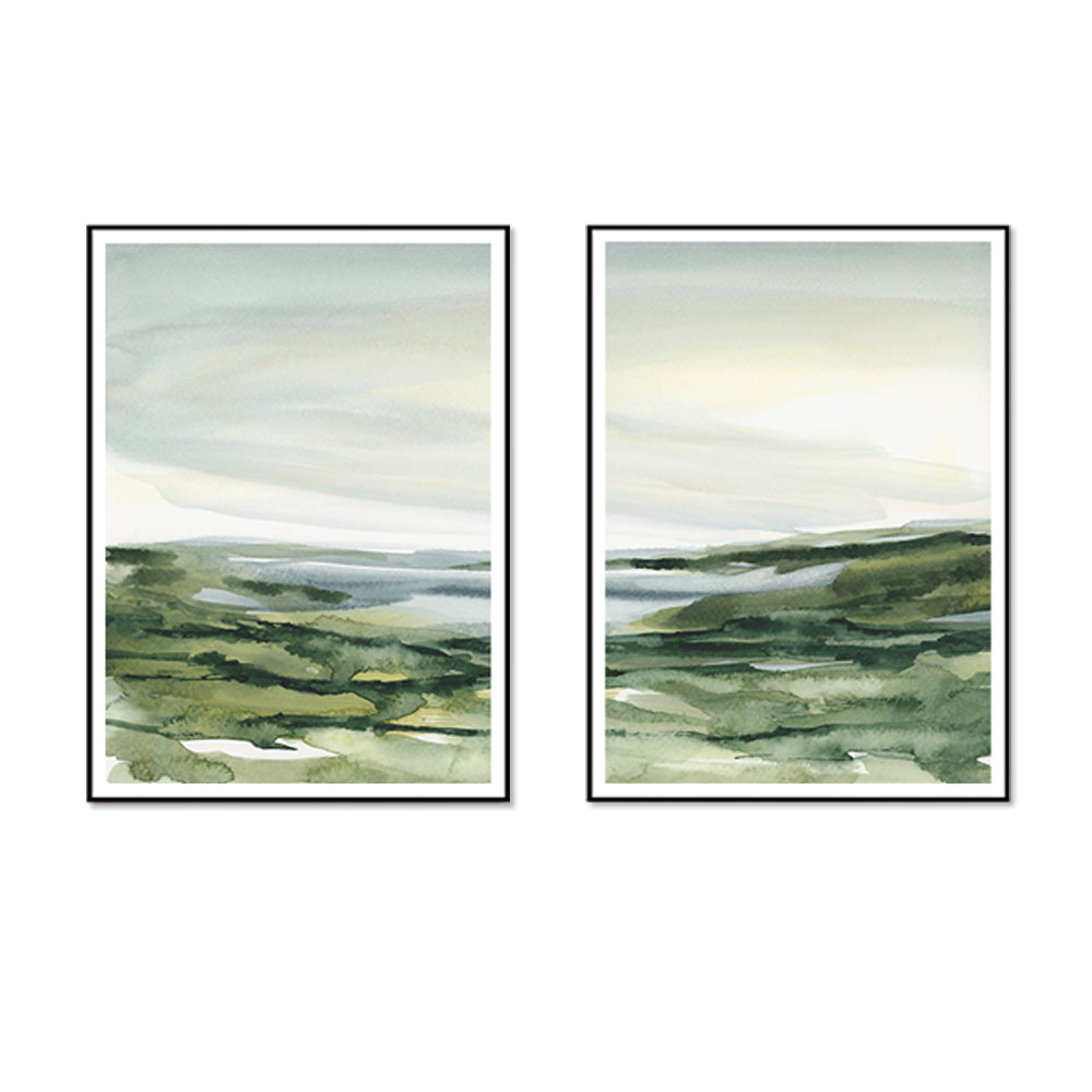 Wall Art 70cmx100cm Watercolor landscape 2 Sets Black Frame Canvas V207-1774