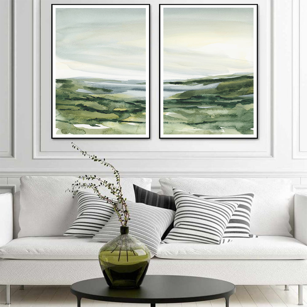 Wall Art 70cmx100cm Watercolor landscape 2 Sets Black Frame Canvas V207-1774