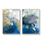 Wall Art 70cmx100cm Marbled Blue And Gold 2 Sets Gold Frame Canvas V207-1791