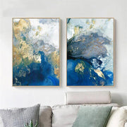 Wall Art 70cmx100cm Marbled Blue And Gold 2 Sets Gold Frame Canvas V207-1791