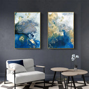 Wall Art 70cmx100cm Marbled Blue And Gold 2 Sets Gold Frame Canvas V207-1791