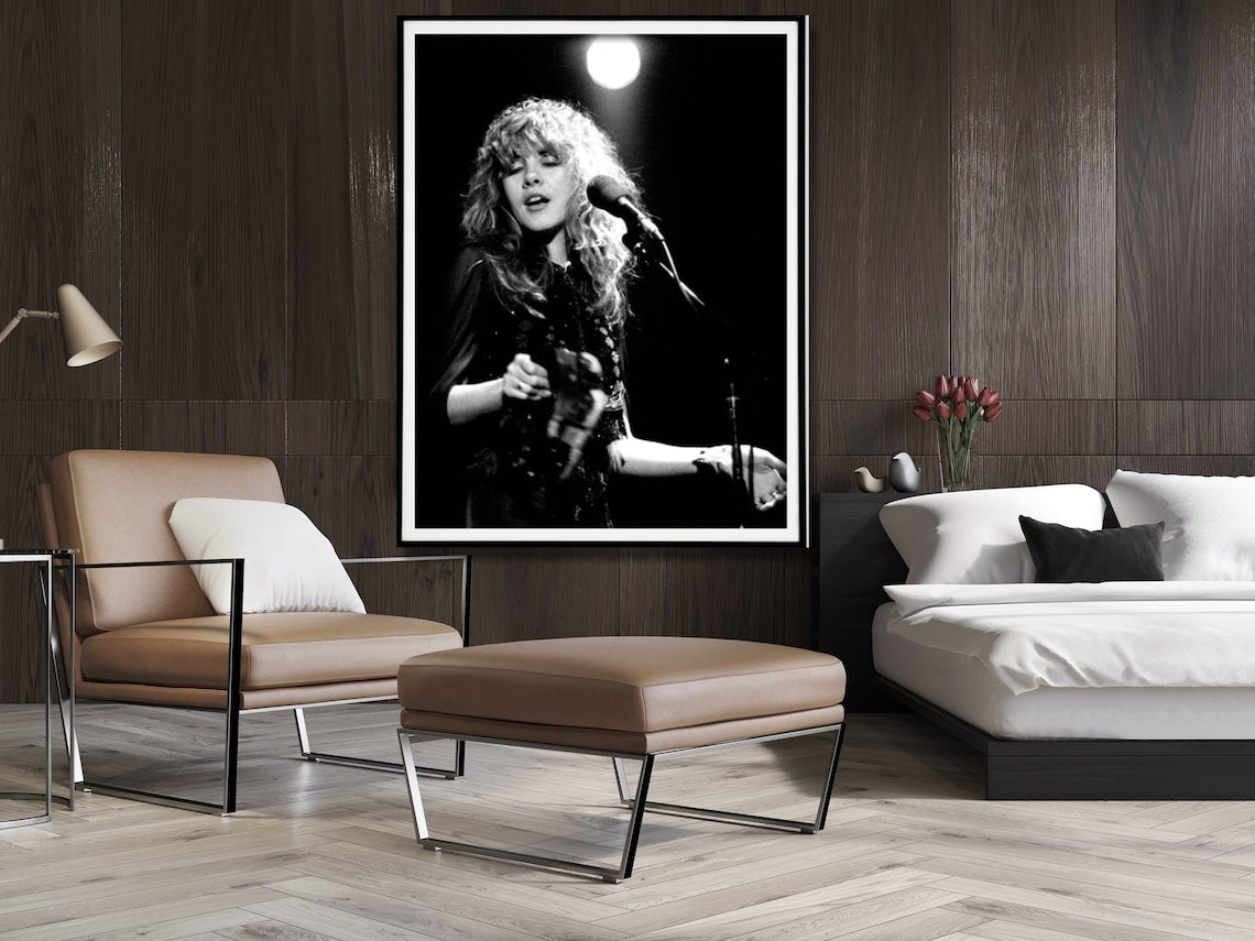 Wall Art 60cmx90cm Young Stevie Nicks in Concert Poster, Black Frame Canvas V207-2252-004