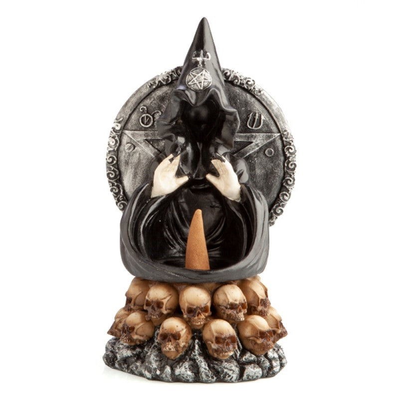Hooded Baphomet & Skulls Backflow Incense Burner V210-2670886