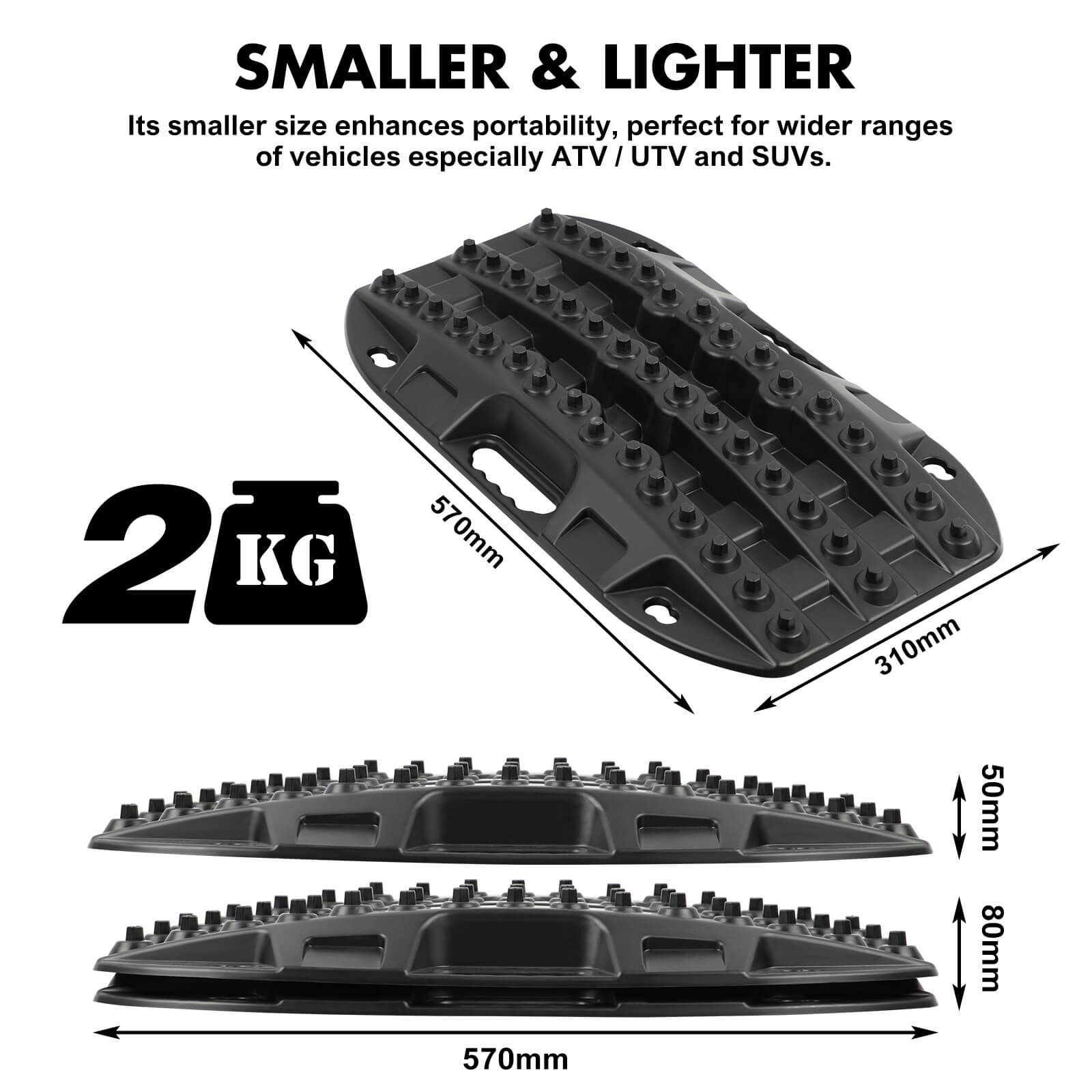 X-BULL Mini Recovery Tracks Traction Boards Sand Mud Snow 4WD 4x4 Vehicle 1 Pair Black V211-AU-SR001