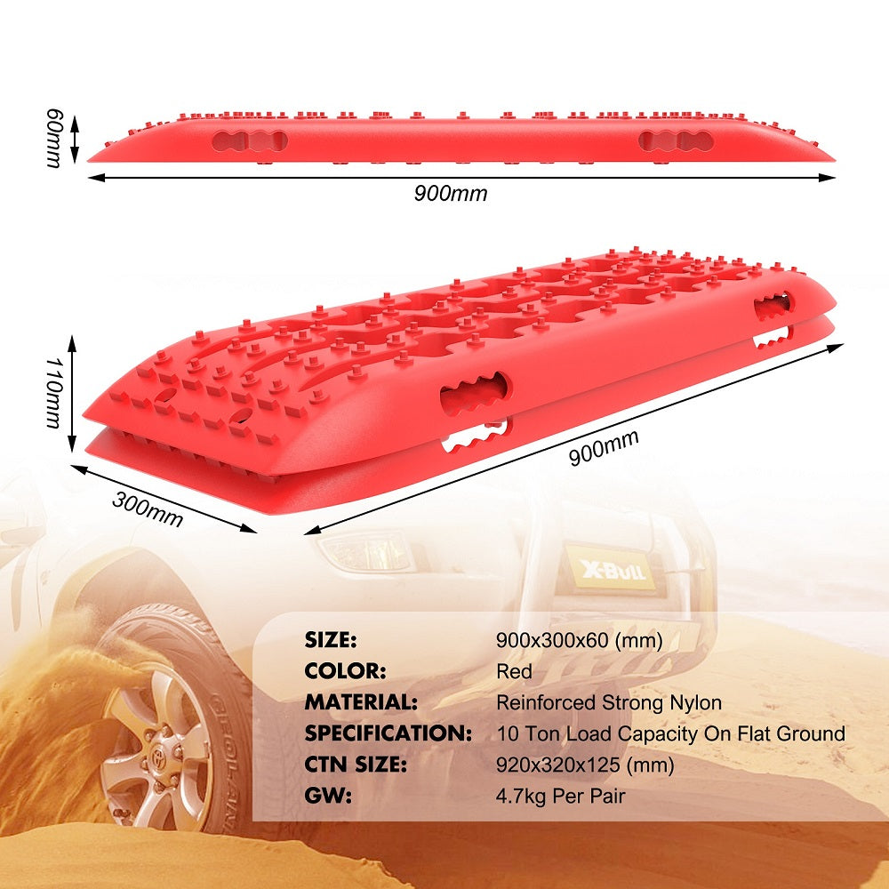 X-BULL Recovery Tracks Gen 2.0 10T Sand Mud Snow 2 Pairs Offroad 4WD 4x4 2PC 91CM Red V211-AU-ST001X2