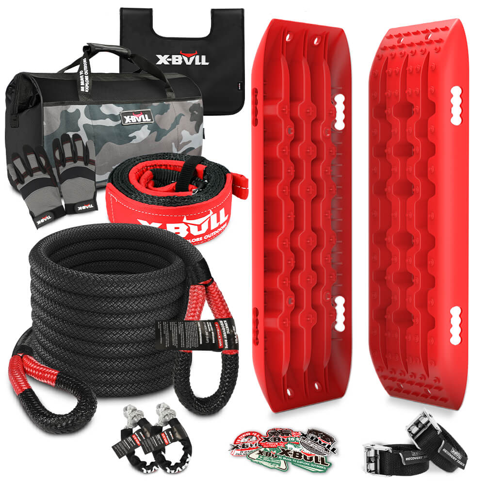 X-BULL Recovery Kit Kinetic Recovery Rope With 2PCS Recovery Tracks Gen2.0 Red V211-AU-ST001XBRK013