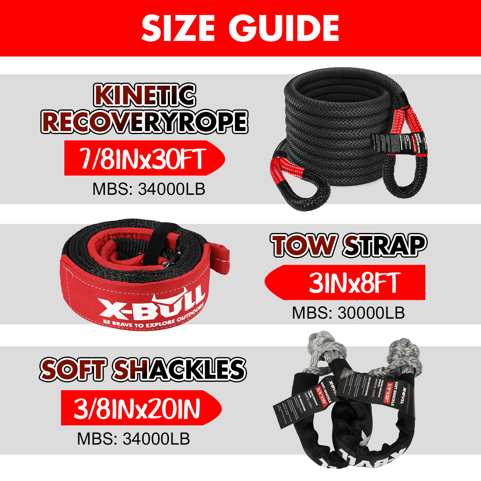 X-BULL Recovery Kit Kinetic Recovery Rope With 2PCS Recovery Tracks Gen2.0 Red V211-AU-ST001XBRK013