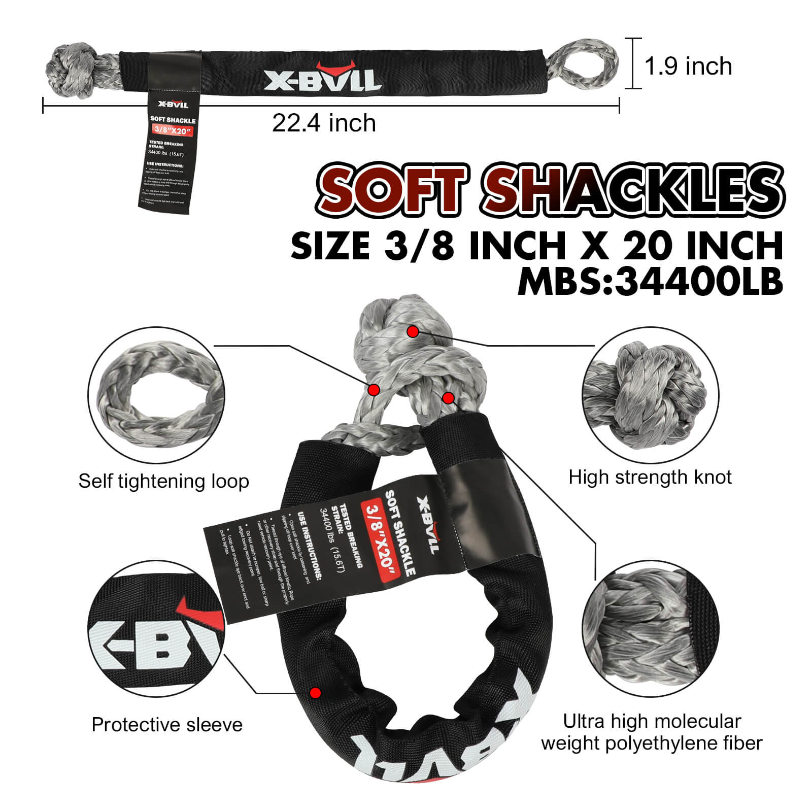 X-BULL Recovery Kit Kinetic Recovery Rope With 2PCS Recovery Tracks Gen2.0 Red V211-AU-ST001XBRK013