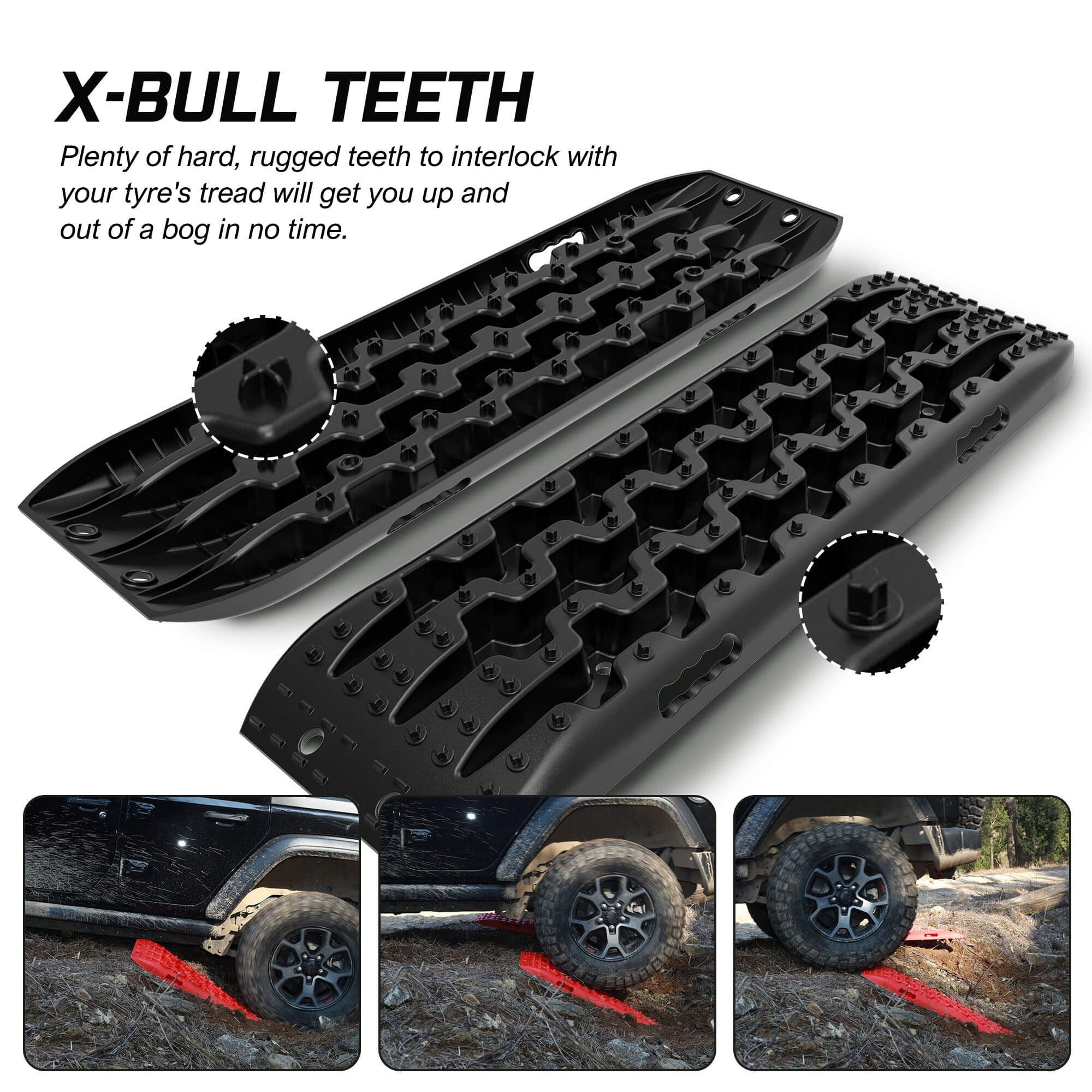 X-BULL Recovery tracks Boards 10T 2 Pairs Sand Mud Snow With Mounting Bolts pins Black