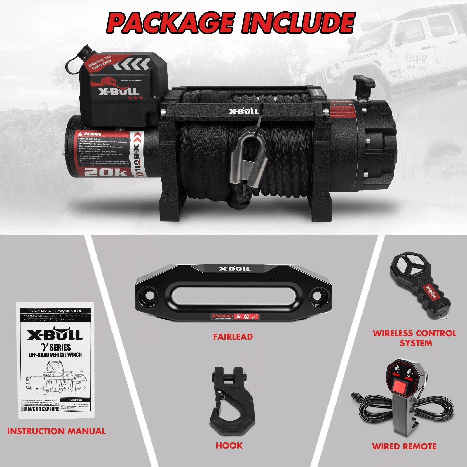 X-BULL 12V Electric Winch 20000LBS Synthetic Rope Truck Trailer Winch 4X4 4WD V211-AUEB-AXBL001