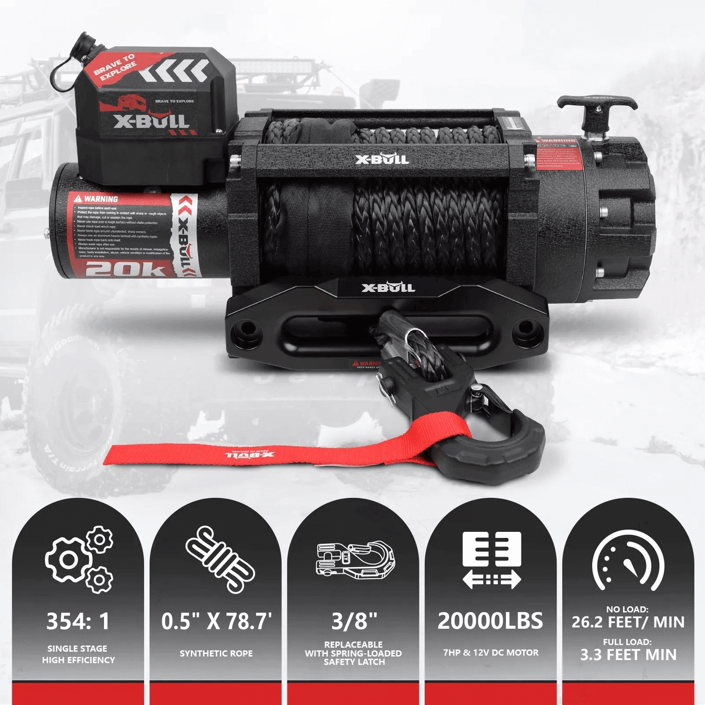 X-BULL 12V Electric Winch 20000LBS Synthetic Rope Truck Trailer Winch 4X4 4WD V211-AUEB-AXBL001