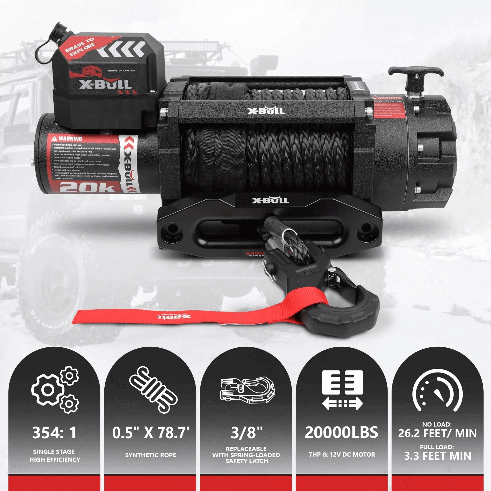 X-BULL 12V Electric Winch 20000LBS Synthetic Rope Truck Trailer Winch 4X4 4WD V211-AUEB-AXBL001