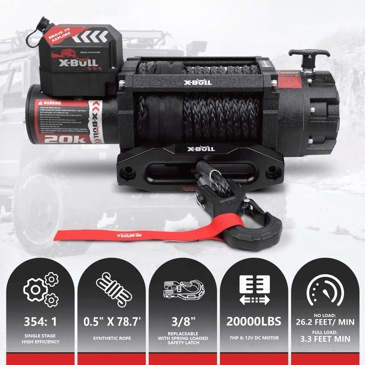 X-BULL 12V Electric Winch 20000LBS Synthetic Rope Truck Trailer Winch 4X4 4WD V211-AUEB-AXBL001