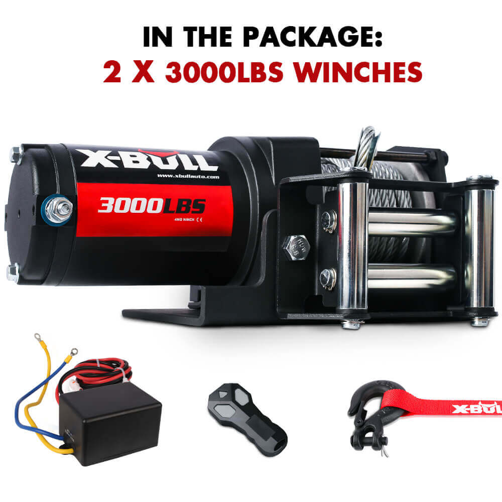 X-BULL Electric Winch 3000lbs Steel Wire Cable 12V Boat ATV UTV Winch Trailer 2 Units V211-AUEB-AXEW001-2