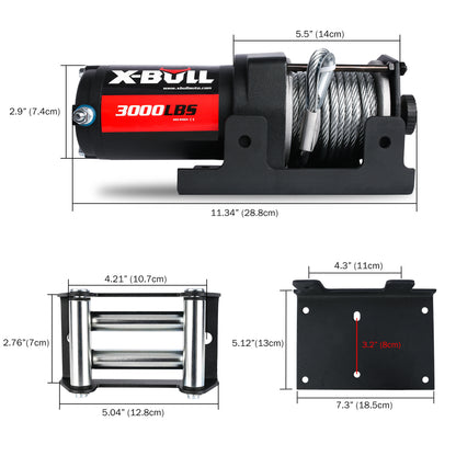 X-BULL Electric Winch 3000lbs Steel Wire Cable 12V Boat ATV UTV Winch Trailer 2 Units V211-AUEB-AXEW001-2