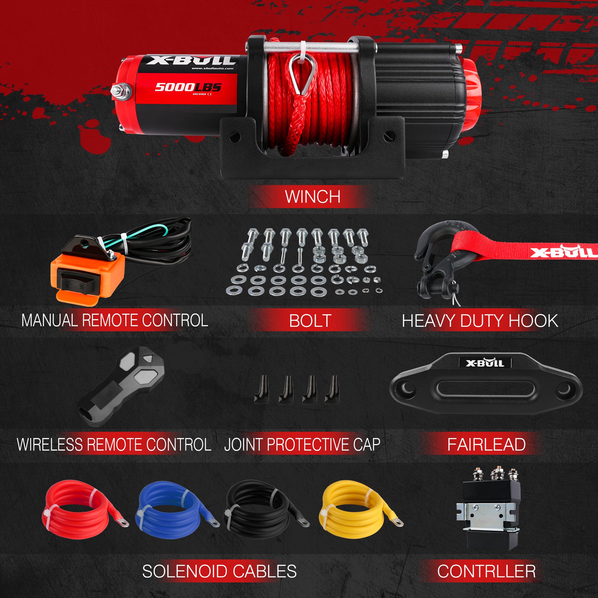 X-BULL Electric Winch 5000LBS 12V 15.2M Synthetic Rope Wireless ATV UTV 4WD Boat V211-AUEB-AXEW004
