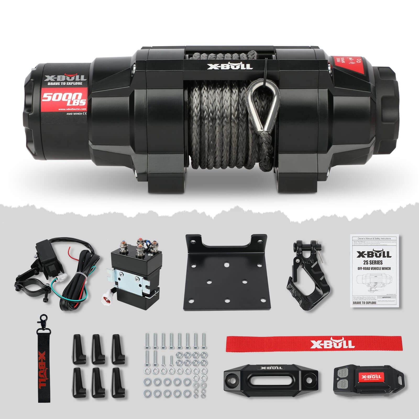 X-BULL 5000LBS Electric Winch 12V Synthetic Rope ATV UTV Boat Upgraded version V211-AUEB-AXEW004SS