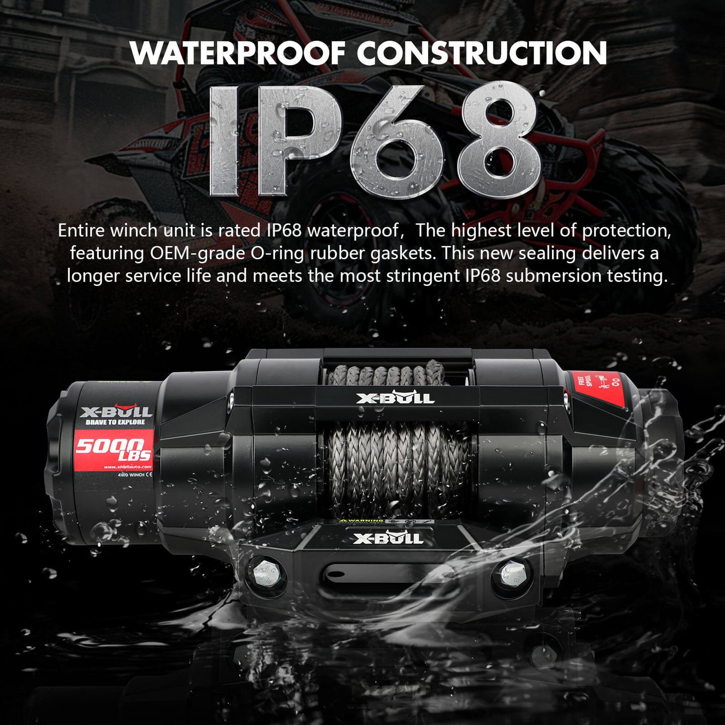 X-BULL 5000LBS Electric Winch 12V Synthetic Rope ATV UTV Boat Upgraded version V211-AUEB-AXEW004SS