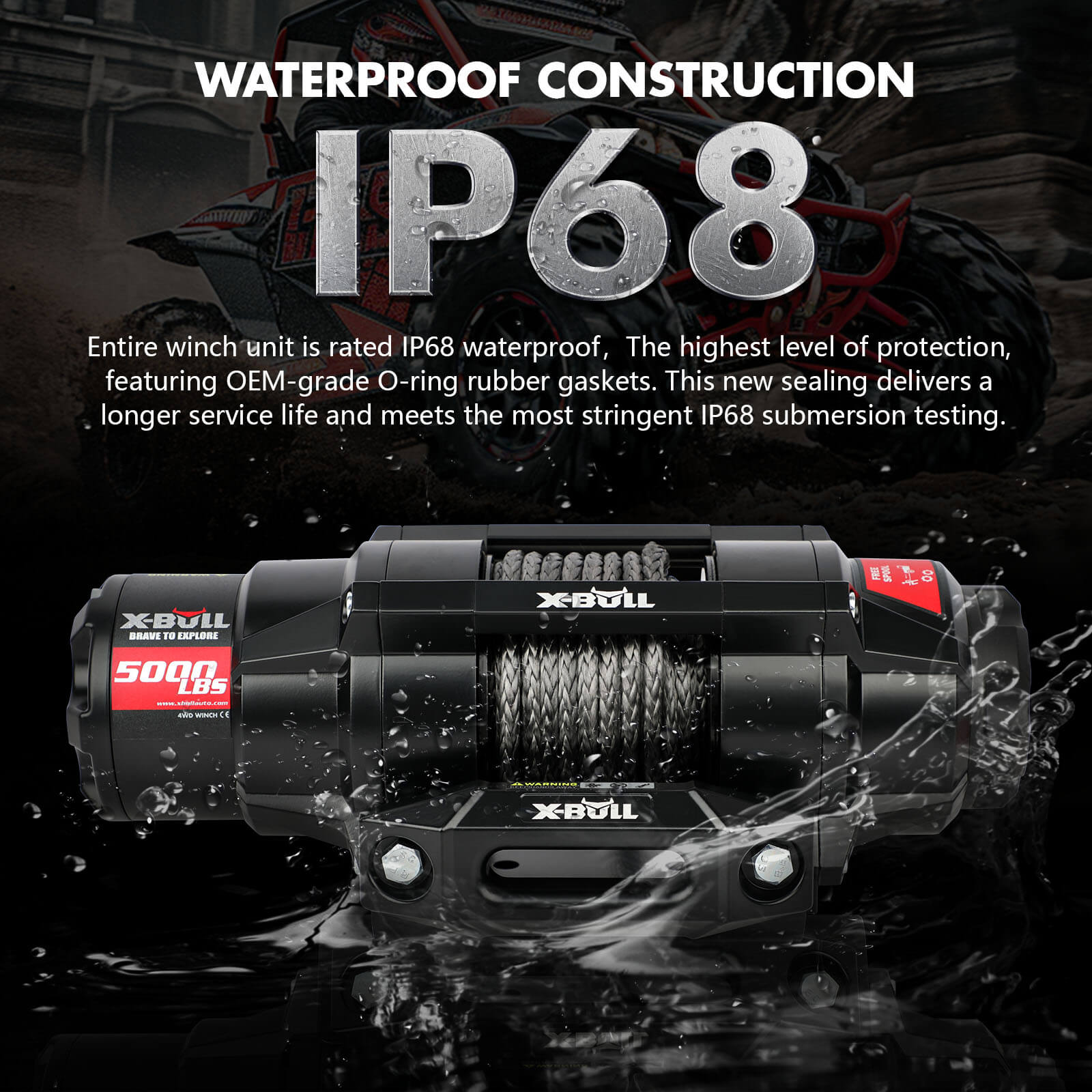 X-BULL 5000LBS Electric Winch 12V Synthetic Rope ATV UTV Boat Upgraded version V211-AUEB-AXEW004SS