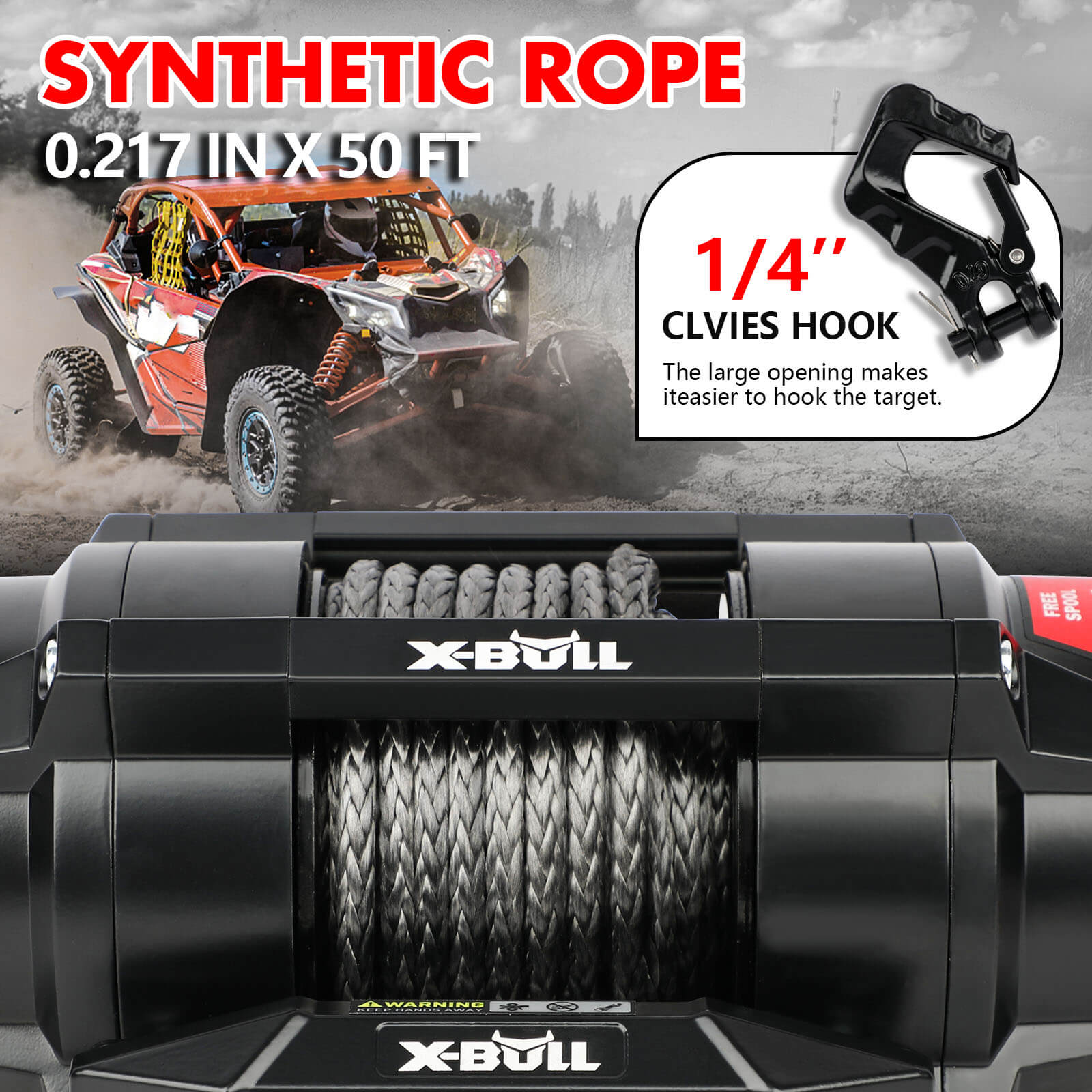 X-BULL 5000LBS Electric Winch 12V Synthetic Rope ATV UTV Boat Upgraded version V211-AUEB-AXEW004SS