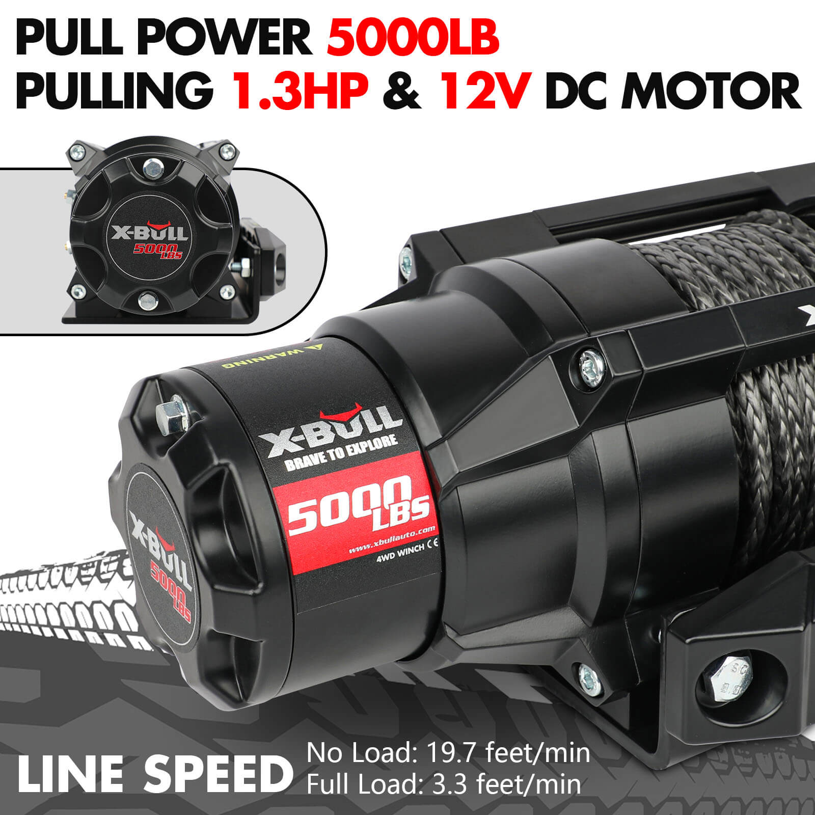 X-BULL 5000LBS Electric Winch 12V Synthetic Rope ATV UTV Boat Upgraded version V211-AUEB-AXEW004SS