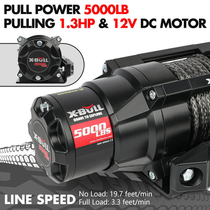X-BULL 5000LBS Electric Winch 12V Synthetic Rope ATV UTV Boat Upgraded version V211-AUEB-AXEW004SS