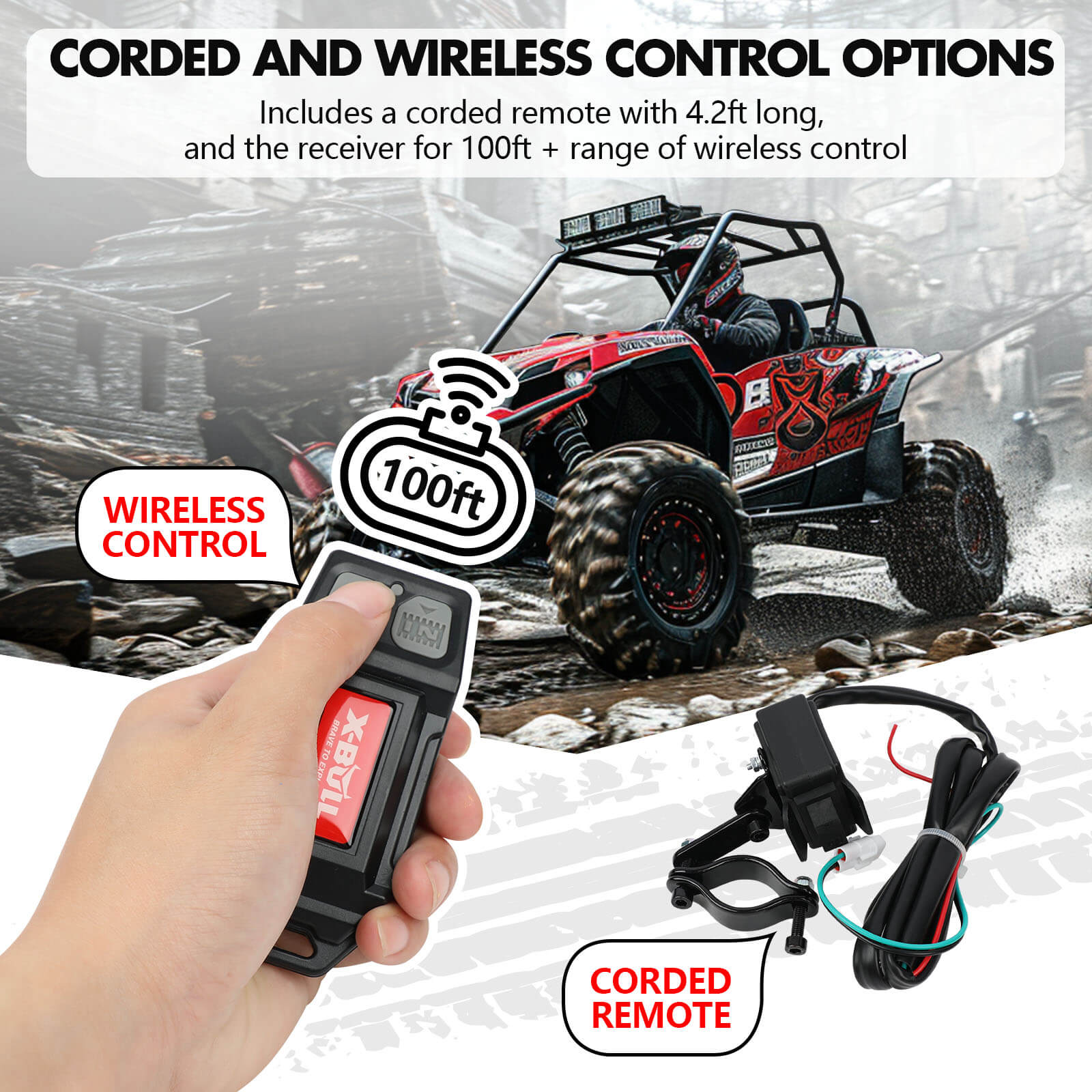 X-BULL 5000LBS Electric Winch 12V Synthetic Rope ATV UTV Boat Upgraded version V211-AUEB-AXEW004SS