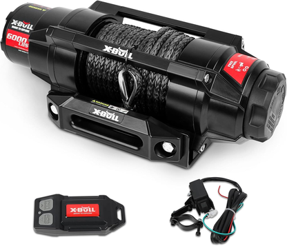 X-BULL 6000lbs Electric Winch 12V Synthetic Rope Towing Trailer ATV UTV BOAT Upgraded version V211-AUEB-AXEW010SS