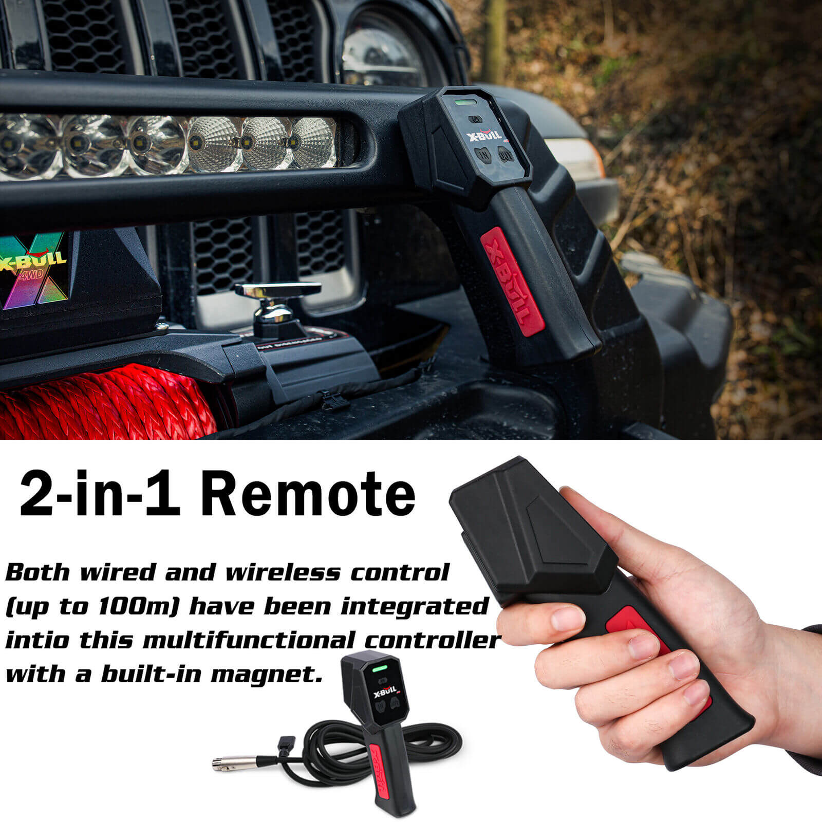 X-BULL 12V Electric Winch 14500LBS synthetic rope with winch mounting plate V211-AUEB-AXEW016WP009