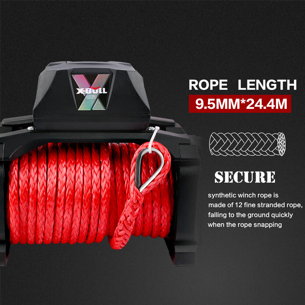 X-BULL 12V Electric Winch 14500LBS synthetic rope with winch mounting plate V211-AUEB-AXEW016WP009