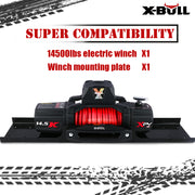 X-BULL 4x4 Electric Winch 12V 14500LBS synthetic rope with winch mounting plate V211-AUEB-AXEW016WP010