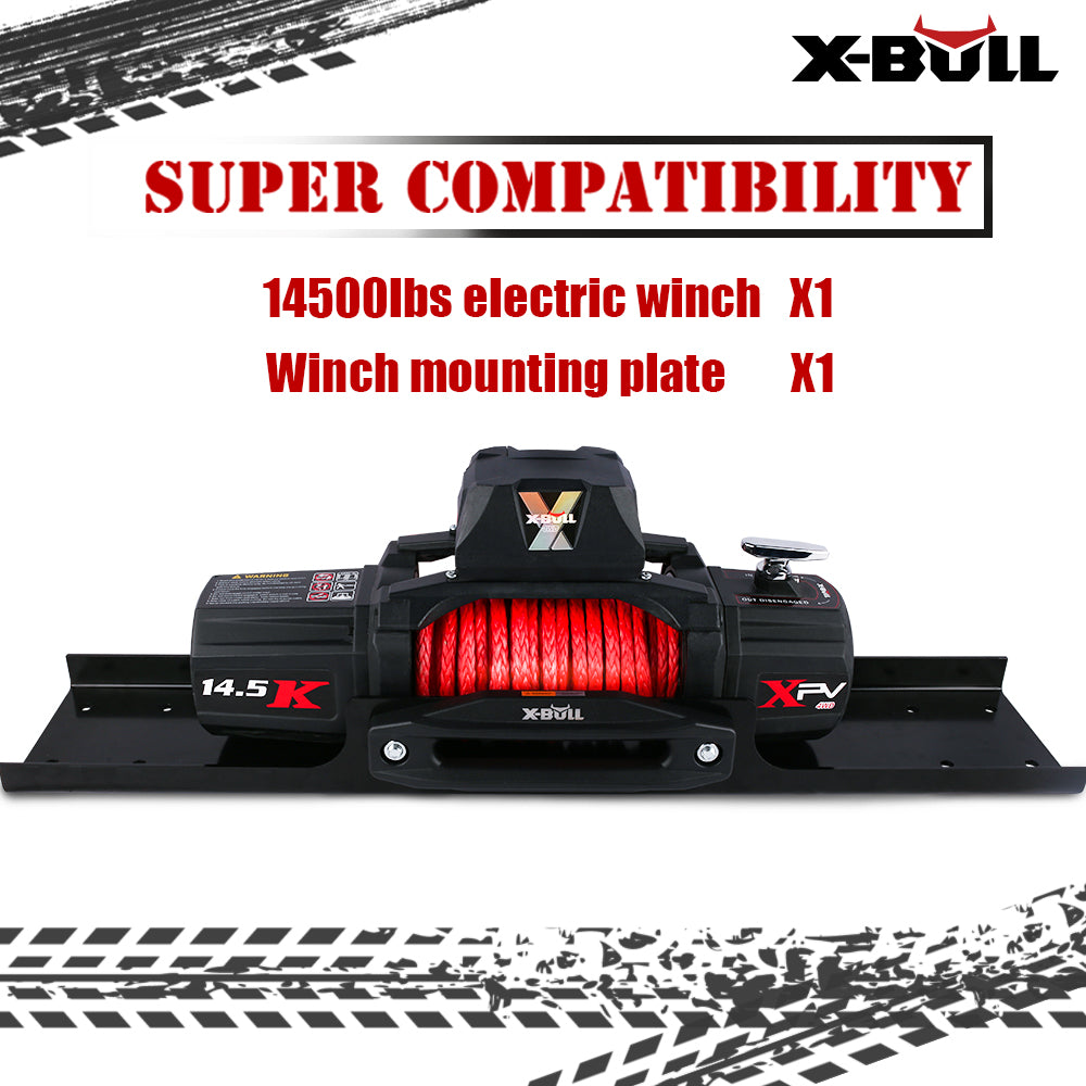 X-BULL 4x4 Electric Winch 12V 14500LBS synthetic rope with winch mounting plate V211-AUEB-AXEW016WP010