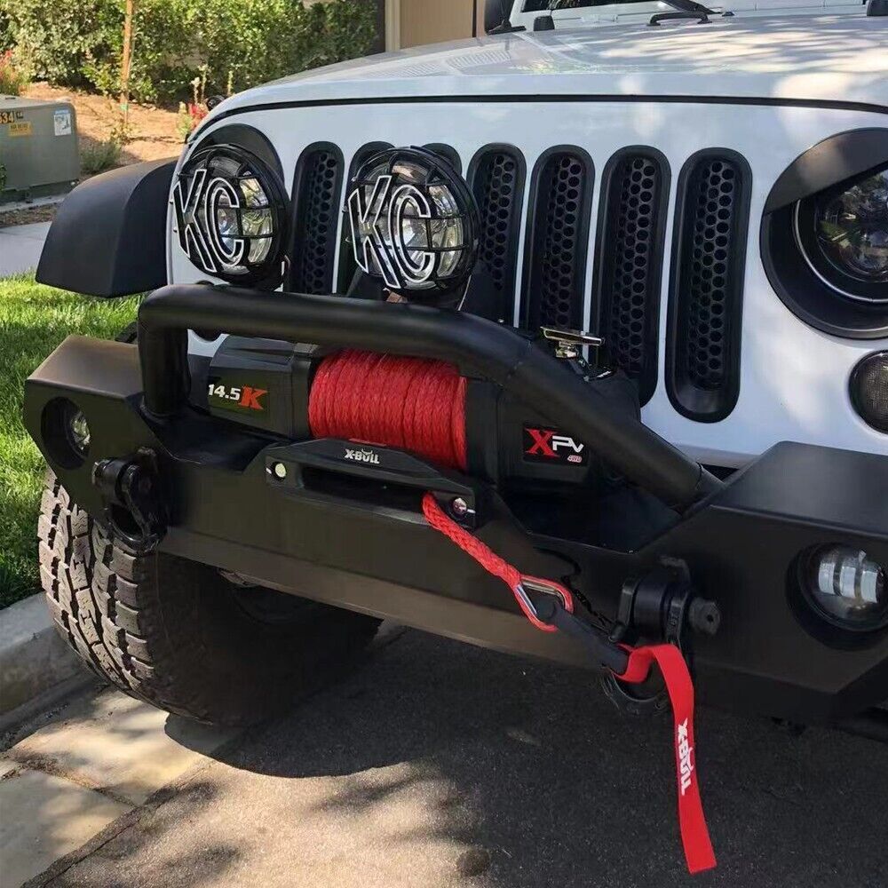 X-BULL 12V Electric Winch 14500LBS synthetic rope with winch cover V211-AUEB-AXEW016WP011