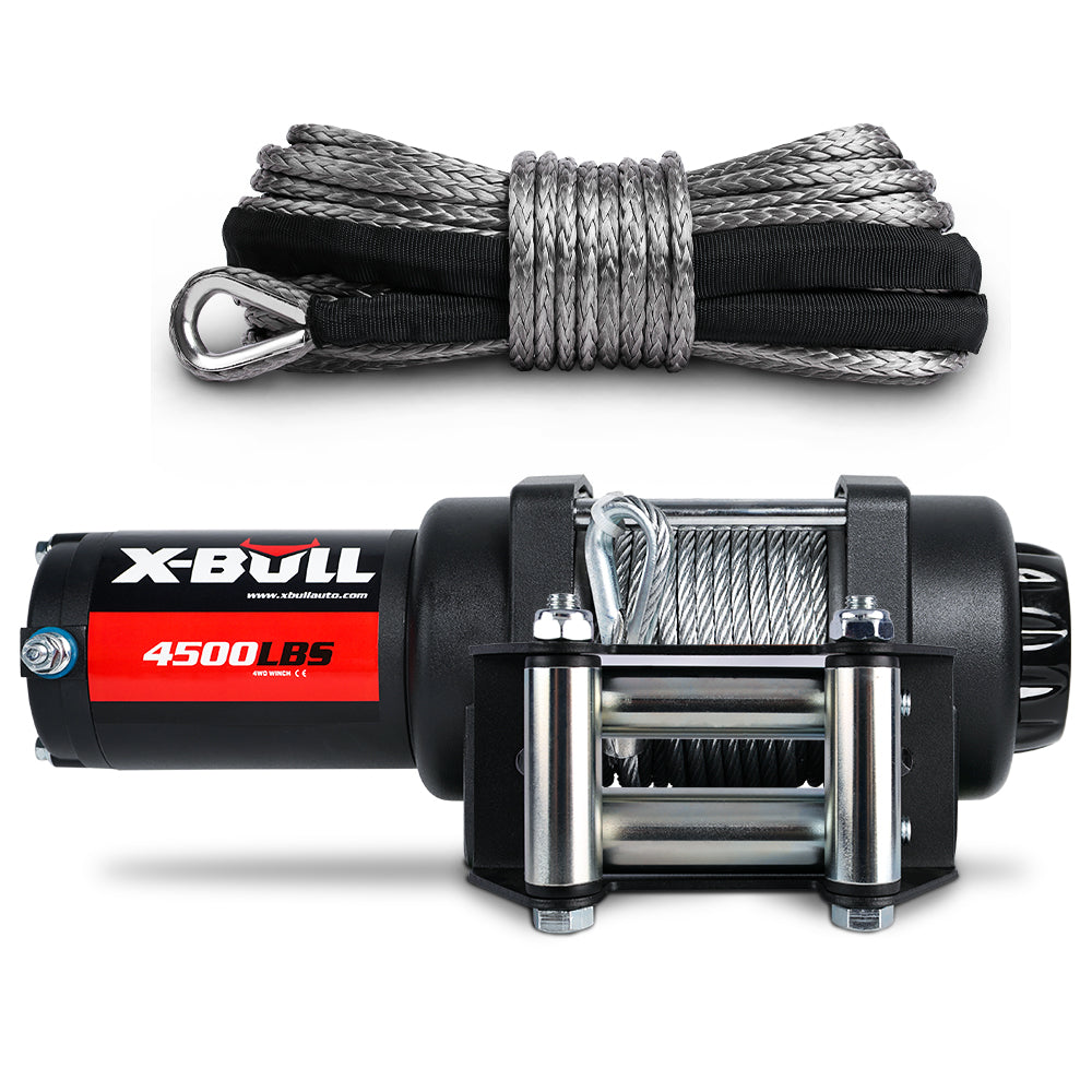 X-BULL 4500LB Electric Winch 12V Winch Boat Trailer ATV Steel Cable With 5.5MX13M Synthetic Rope Grey V211-AUEB-AXEW017XBSR002