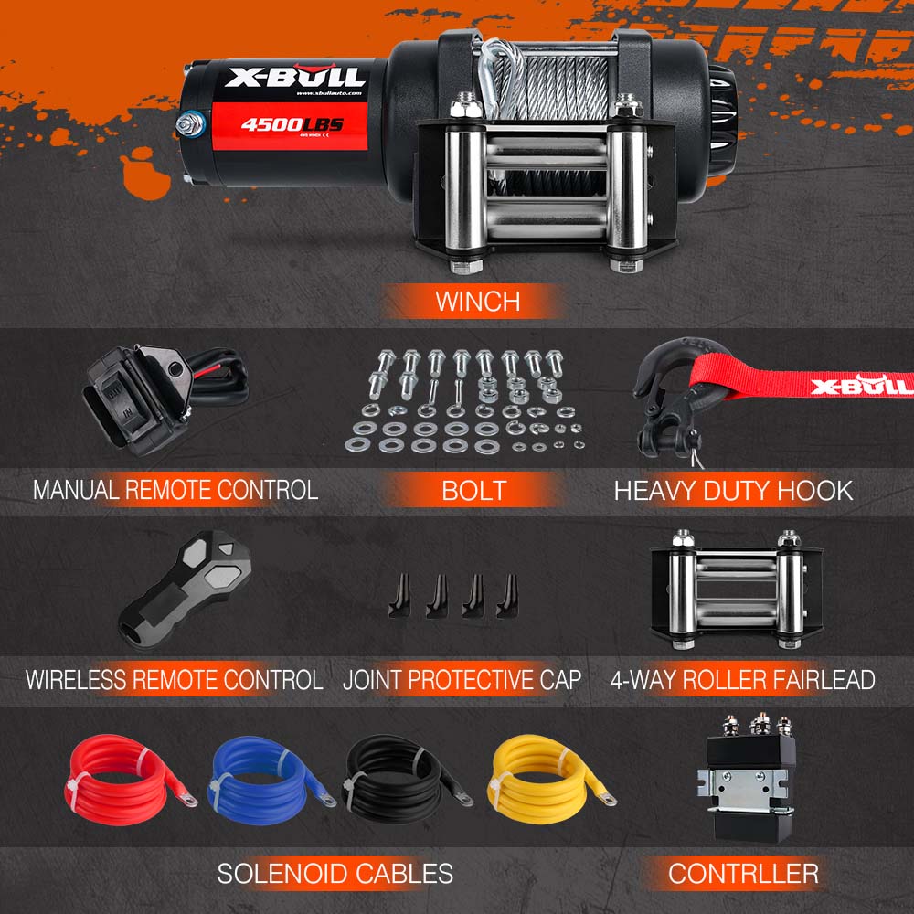 X-BULL 4500LB Electric Winch 12V Winch Boat Trailer ATV Steel Cable With 5.5MX13M Synthetic Rope Grey V211-AUEB-AXEW017XBSR002
