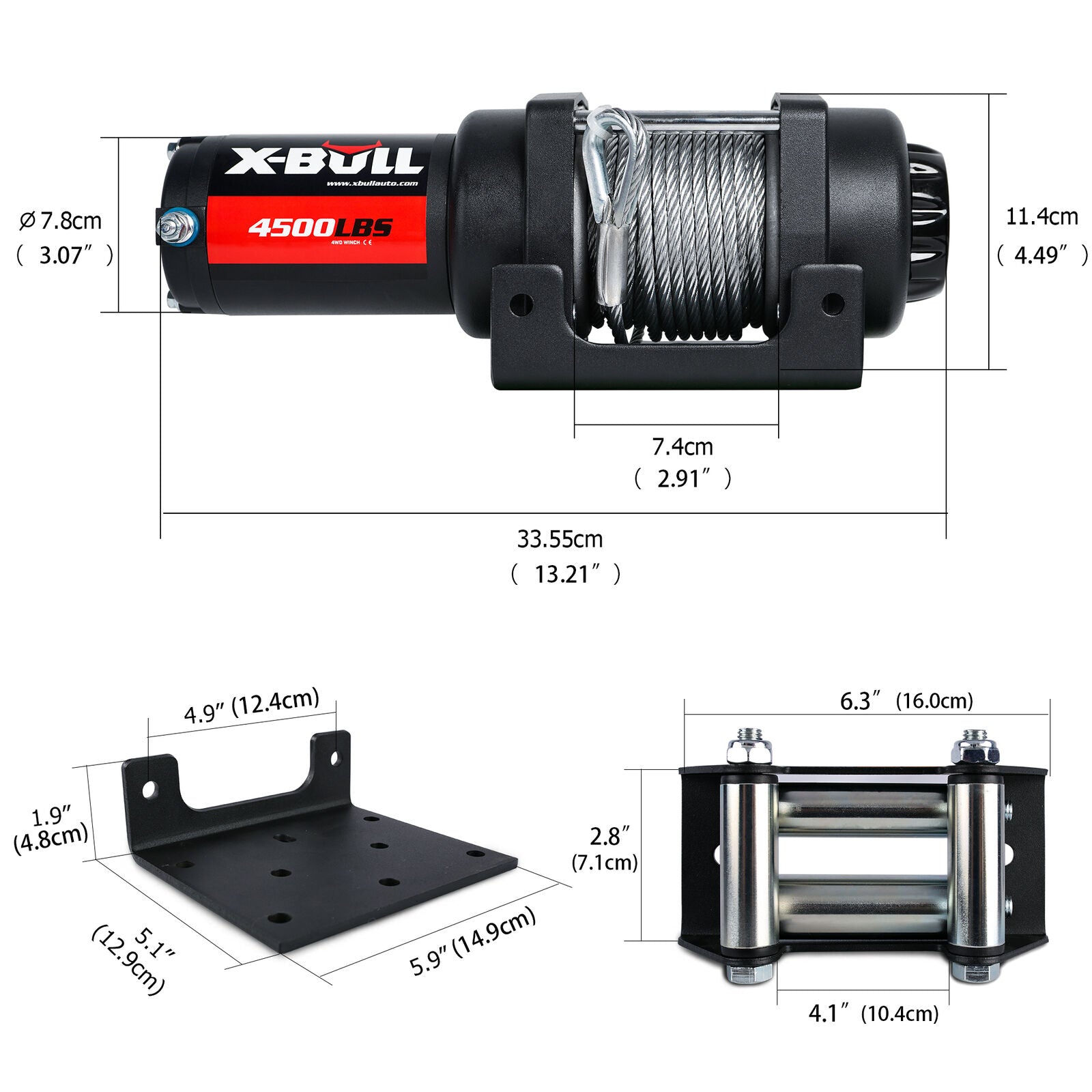 X-BULL Electric Winch 4500LBS/2041KG Steel Cable Wireless Remote Boat ATV 4WD V211-AUEB-AXEW017