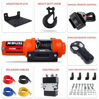 X-BULL Electric Winch 12V 4500LBS Synthetic Rope Wireless remote ATV UTV Boat Trailer V211-AUEB-AXEW019S